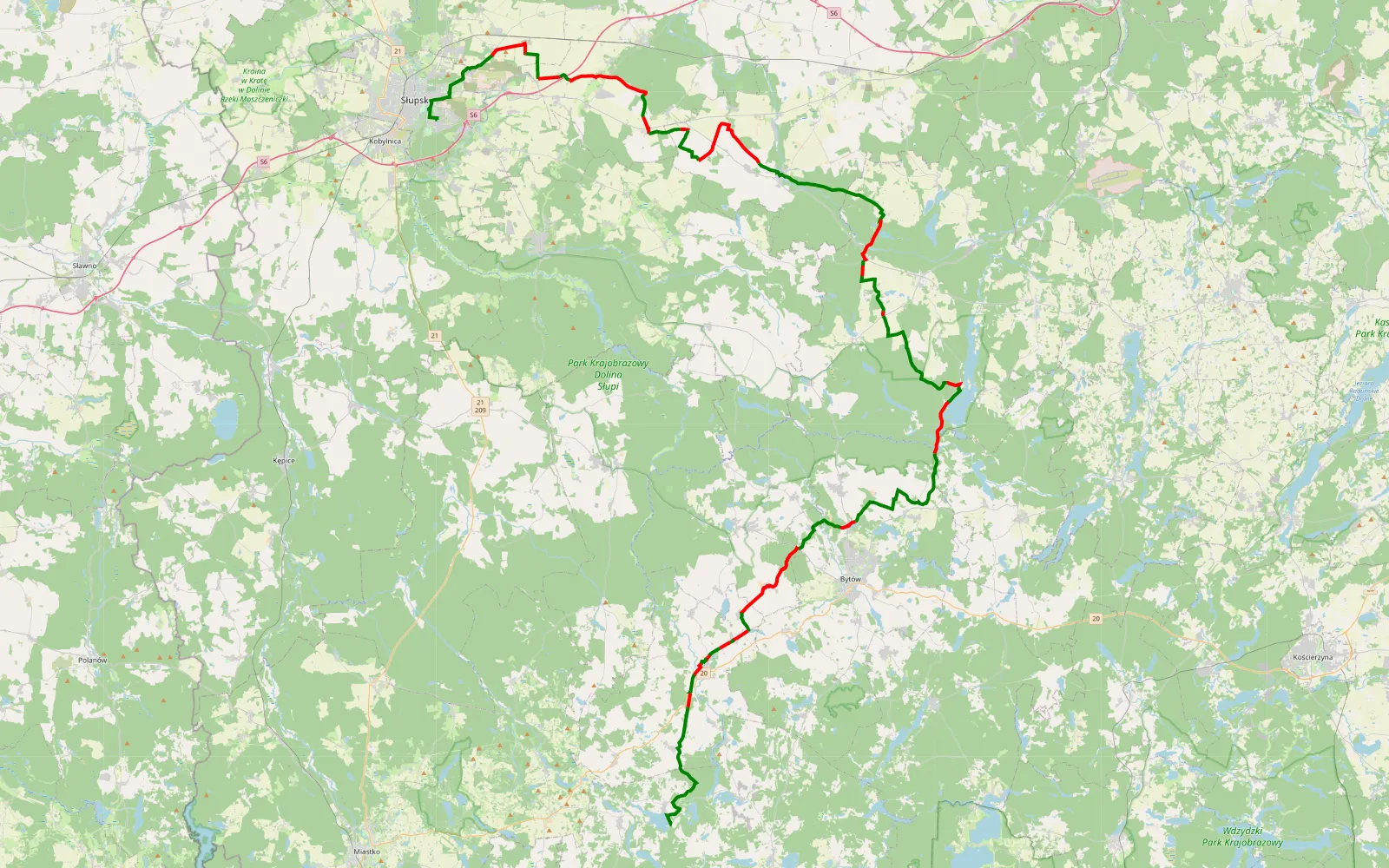 Map of slupsk - lakie - 111.8 km offroad trail, Bytów County