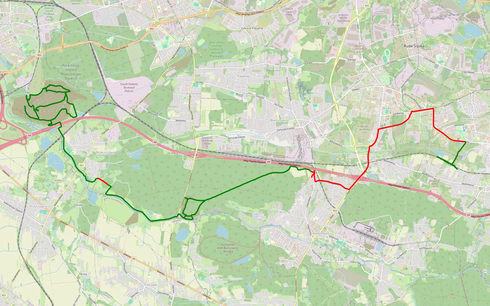 Map of makosze - i okolice - 29.2 km offroad trail, Ruda Śląska