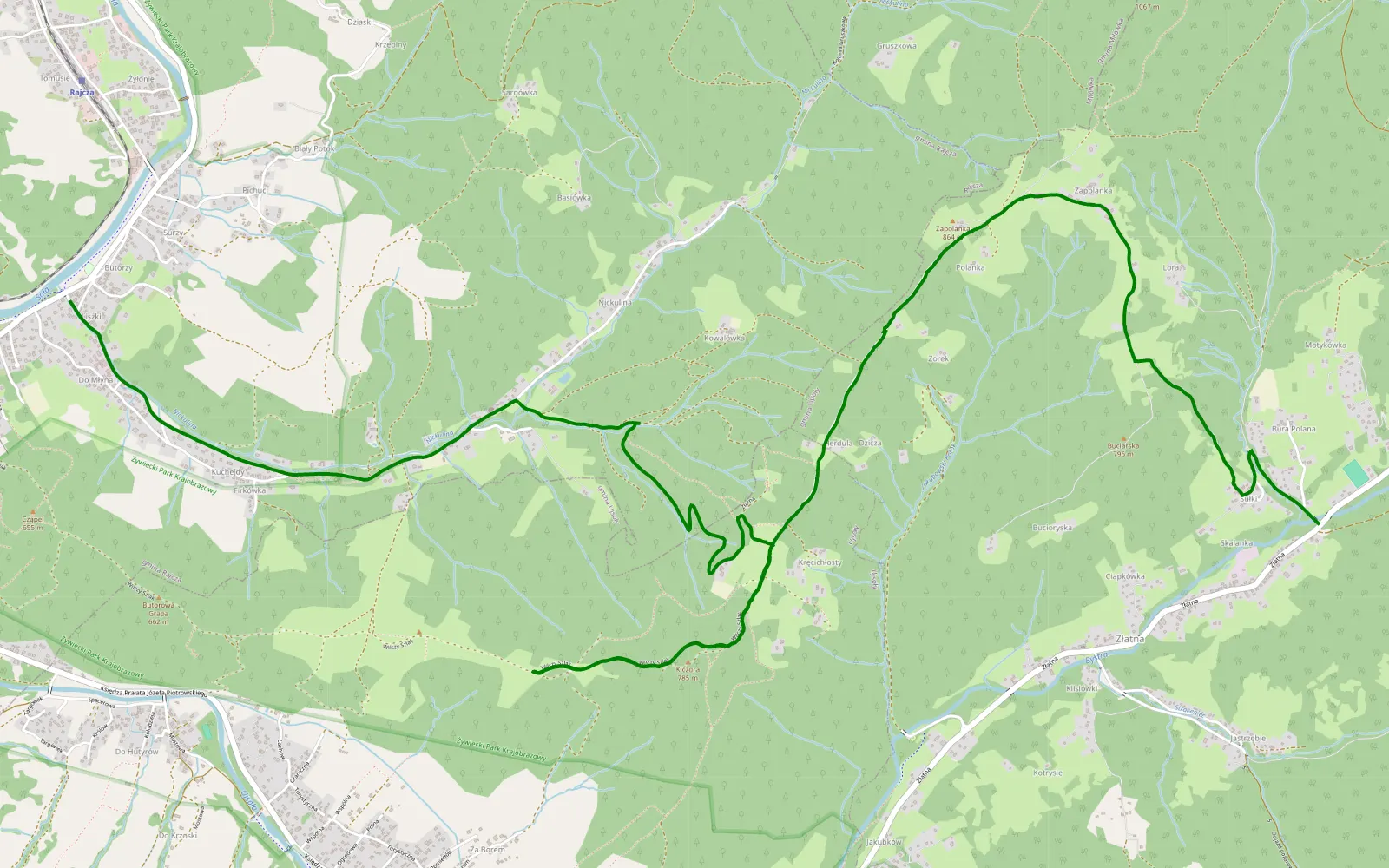 Mapa trasy Rajcza - Złatna Trasa Turystyczna - 5.1 km trasy offroad, Powiat Żywiecki