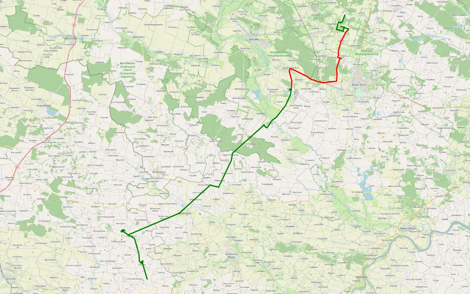 Mapa trasy Chrapków - Niwka - 22.8 km trasy offroad, Powiat Buski