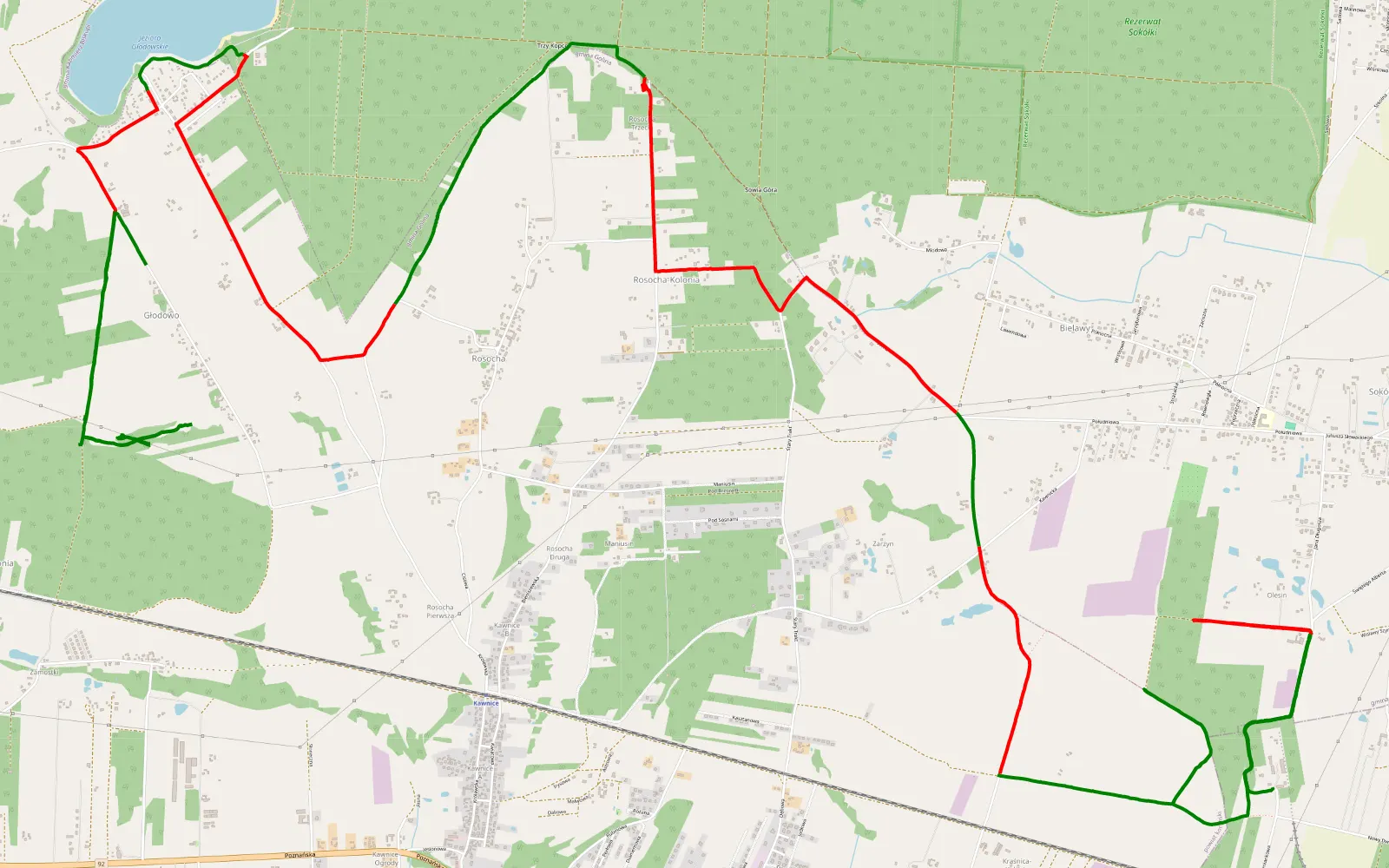 Mapa trasy Kraśnica-Kolonia - Głodowo - 20.7 km trasy offroad, Powiat Koniński