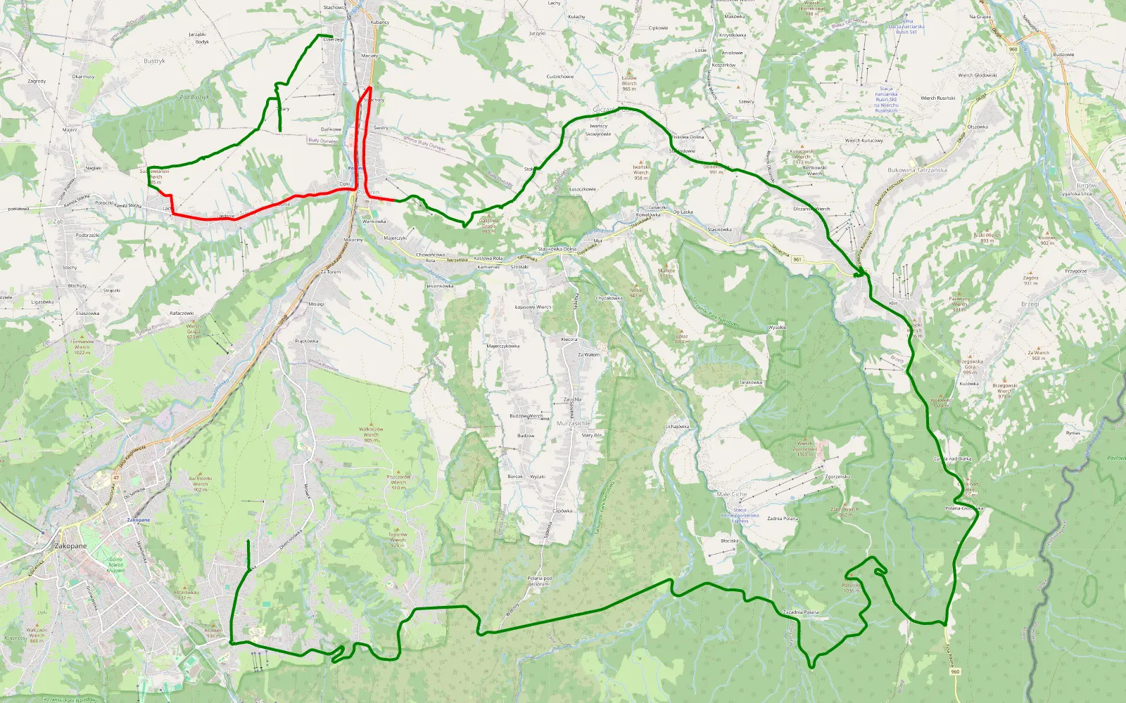 Map of Bystre - Tatary - 10.8 km offroad trail, Tatra County
