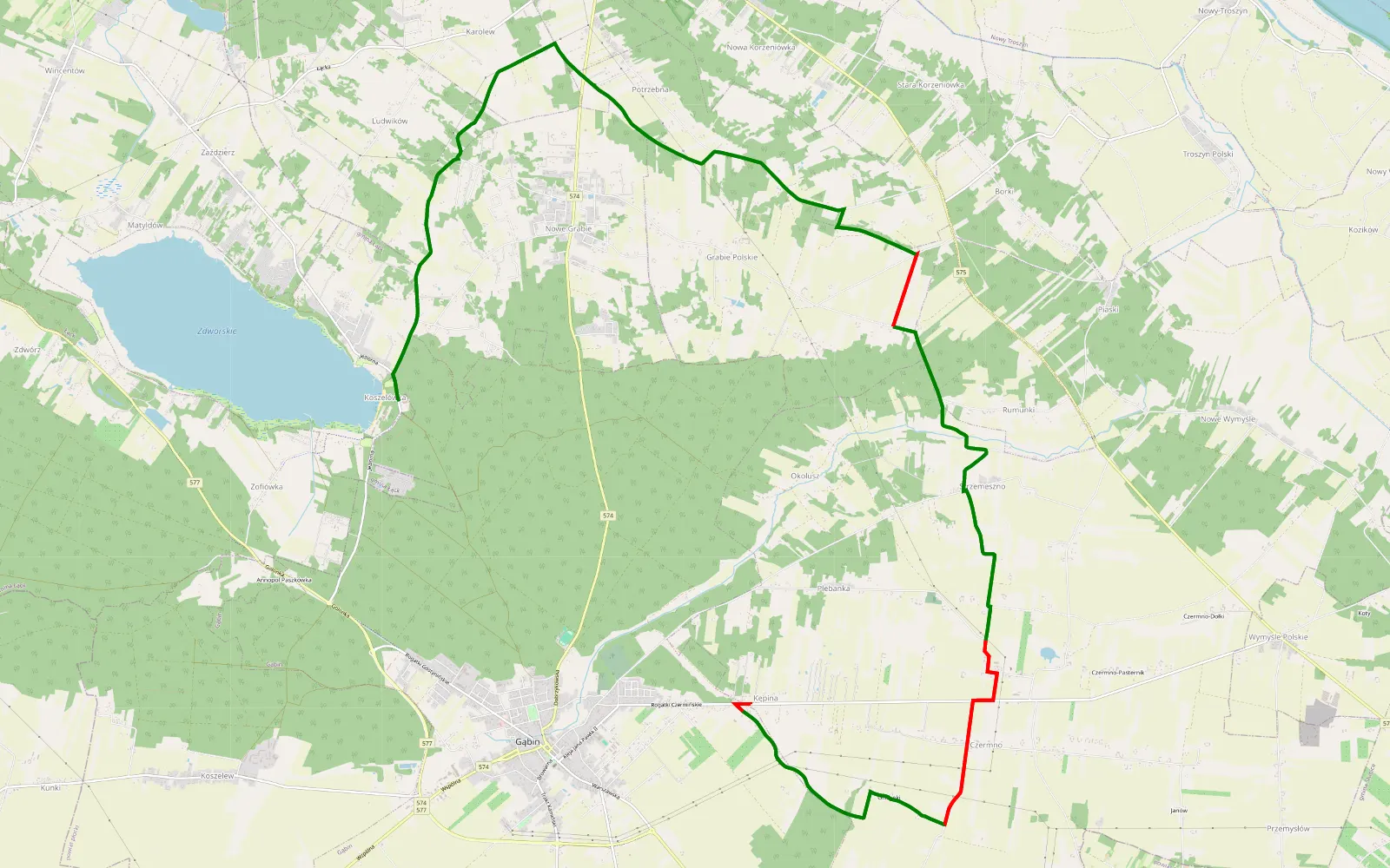 Mapa trasy Track 1 - 29.9 km trasy offroad, Powiat Płocki