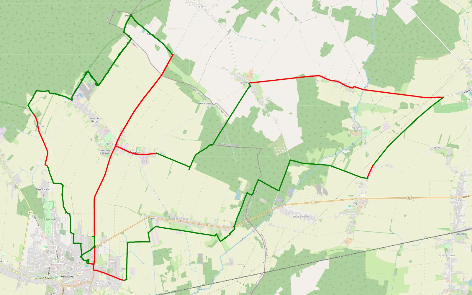 Mapa trasy Testowanie funkcji legalny offroad na gpxlab.app - 57.4 km trasy offroad, Powiat Wschowski