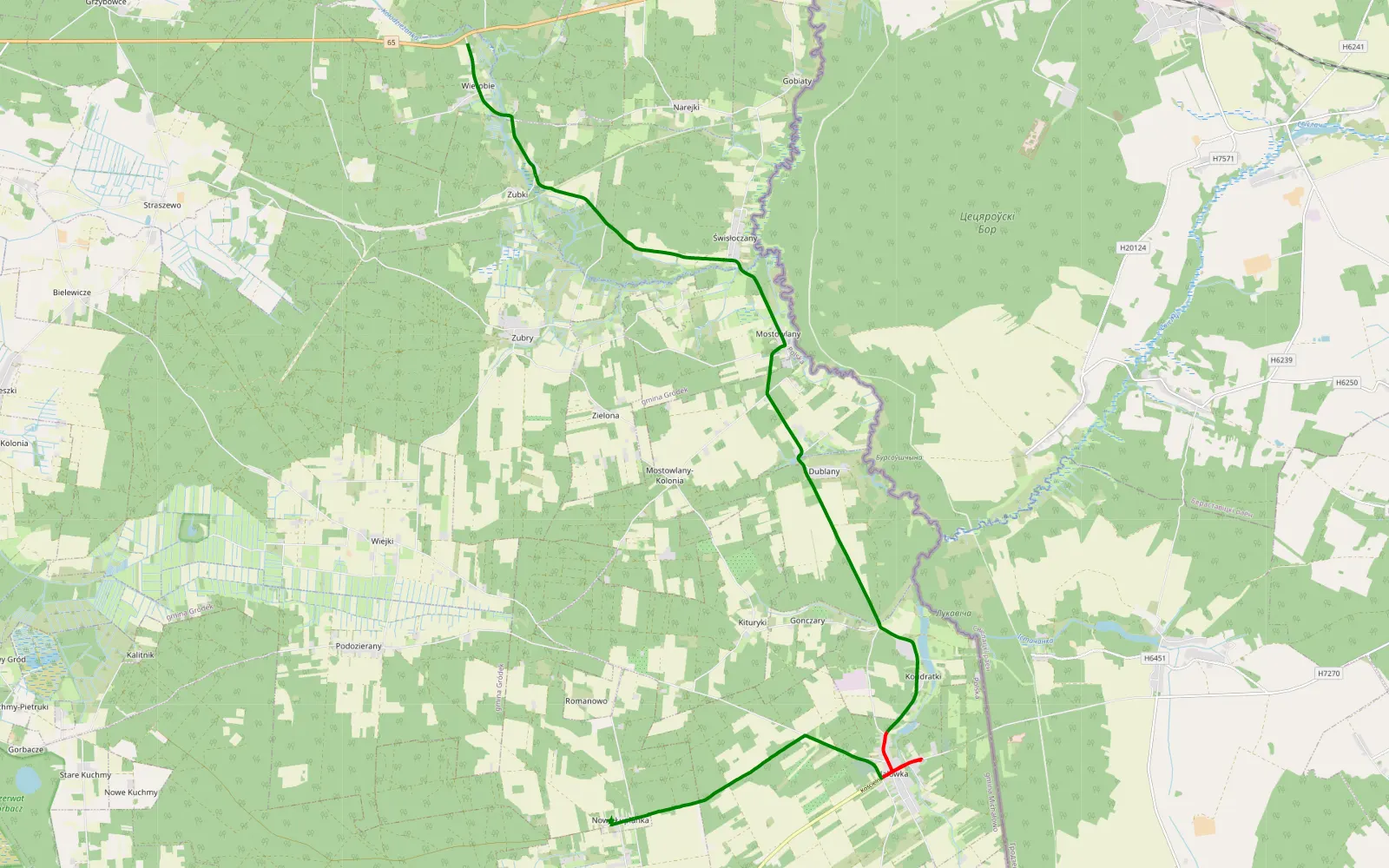 Map of Łuplanka Nowa - Werobie - 18.9 km offroad trail, Białystok County