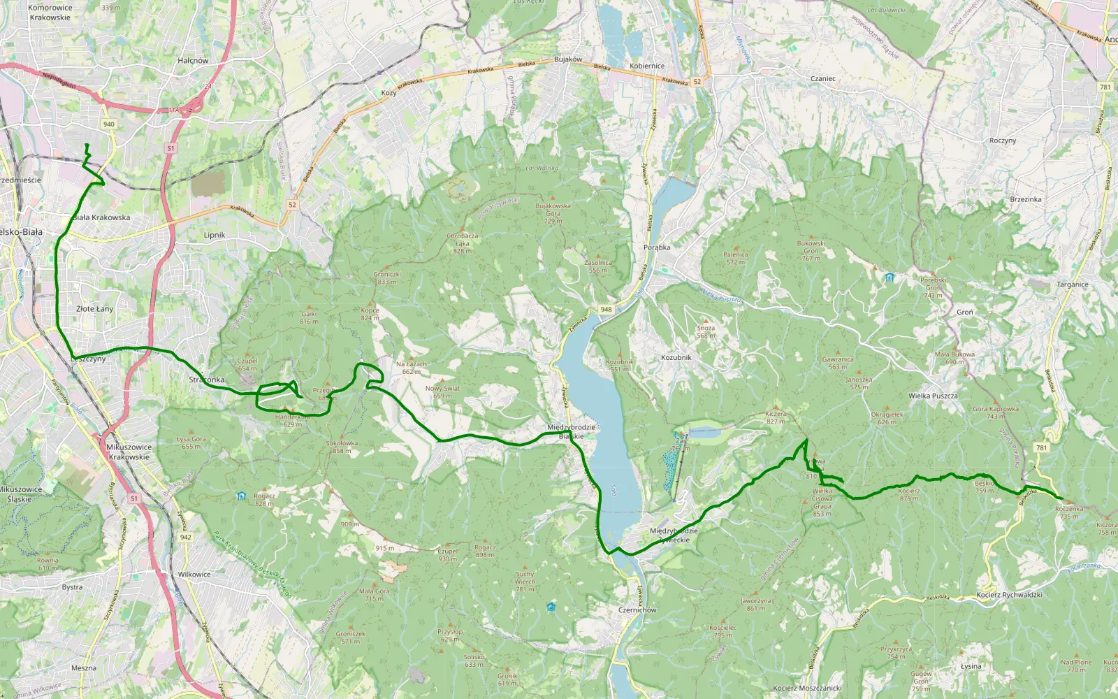 Map of Walaszków - Zabawa - 10.4 km offroad trail, Żywiec County