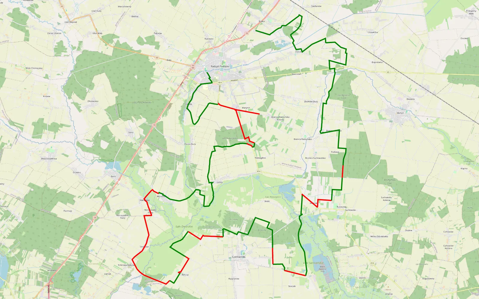 Map of Offroad wokół Radzynia - 61.6 km offroad trail, Radzyń Podlaski County