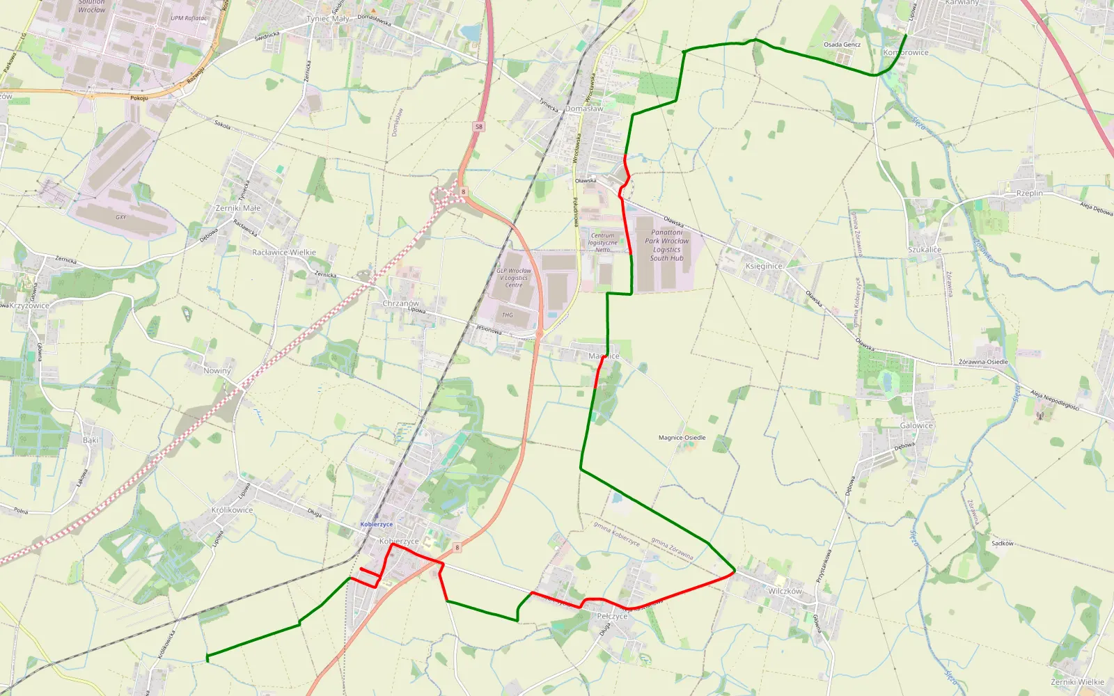Map of Karwiany - Zurowski - 15.4 km offroad trail, Wrocław County