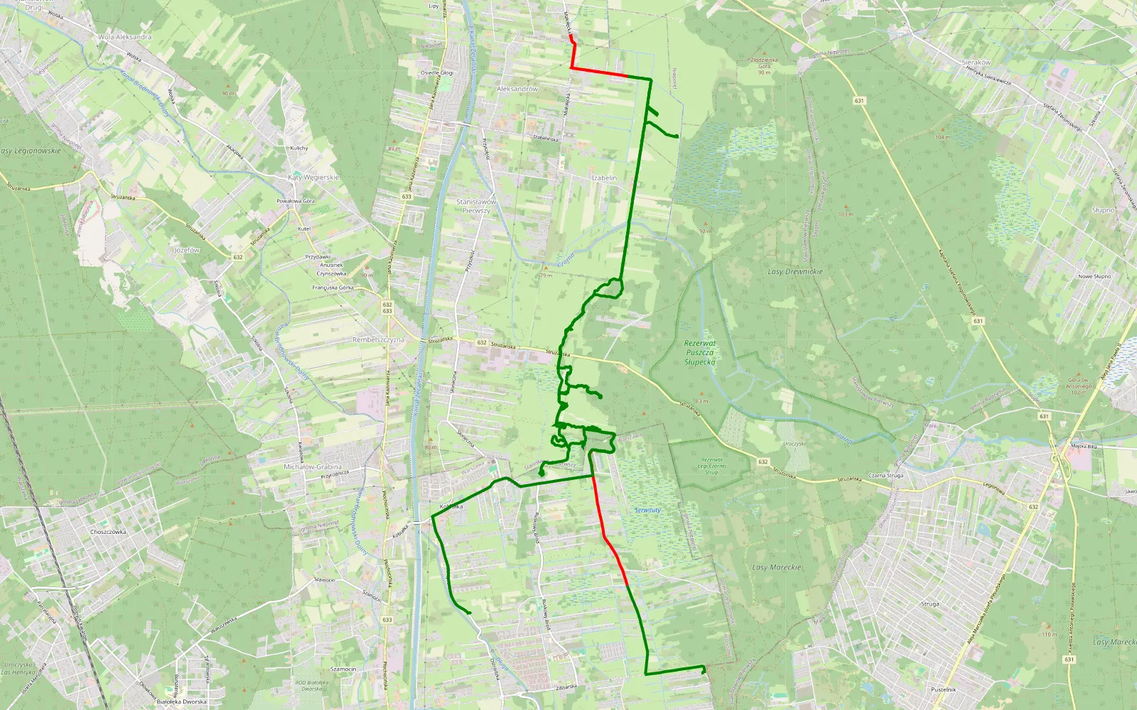 Mapa trasy Augustów - Augustówek - 21.7 km trasy offroad, Powiat Legionowski