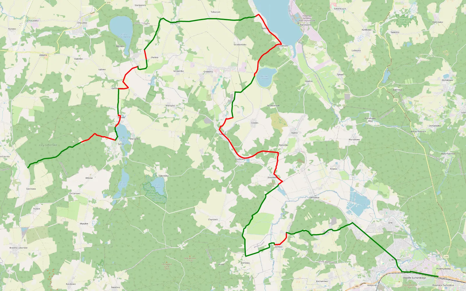 Map of Wejherowo - Swichowo - 47.3 km offroad trail, Wejherowo County