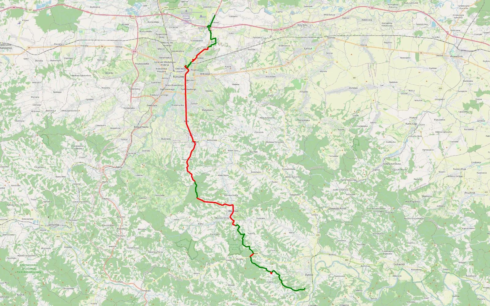 Map of Terliczka - Dynów - 49.5 km offroad trail, Rzeszów County