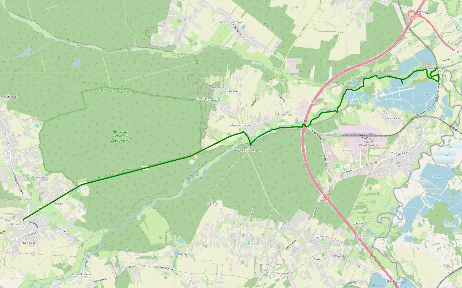 Mapa trasy Jankowice - Jedlina - 6.4 km trasy offroad, Powiat Pszczyński