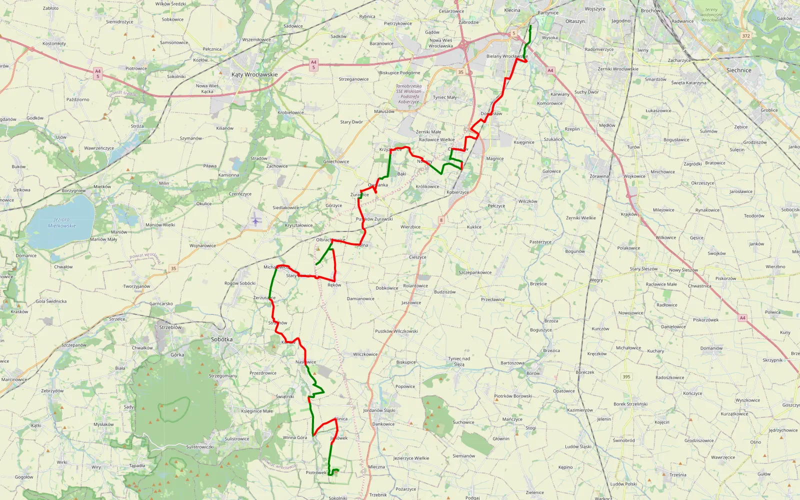 Map of Klecina - Piotrówek - 52.9 km offroad trail, Wrocław County