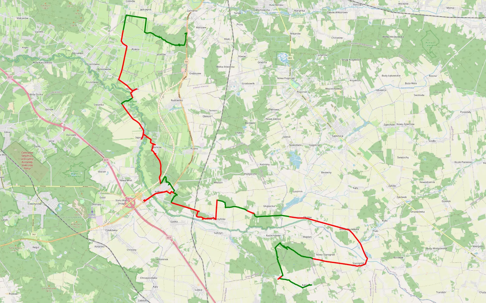 Map of Maliszew - Kalonka - 47.4 km offroad trail, Otwock County