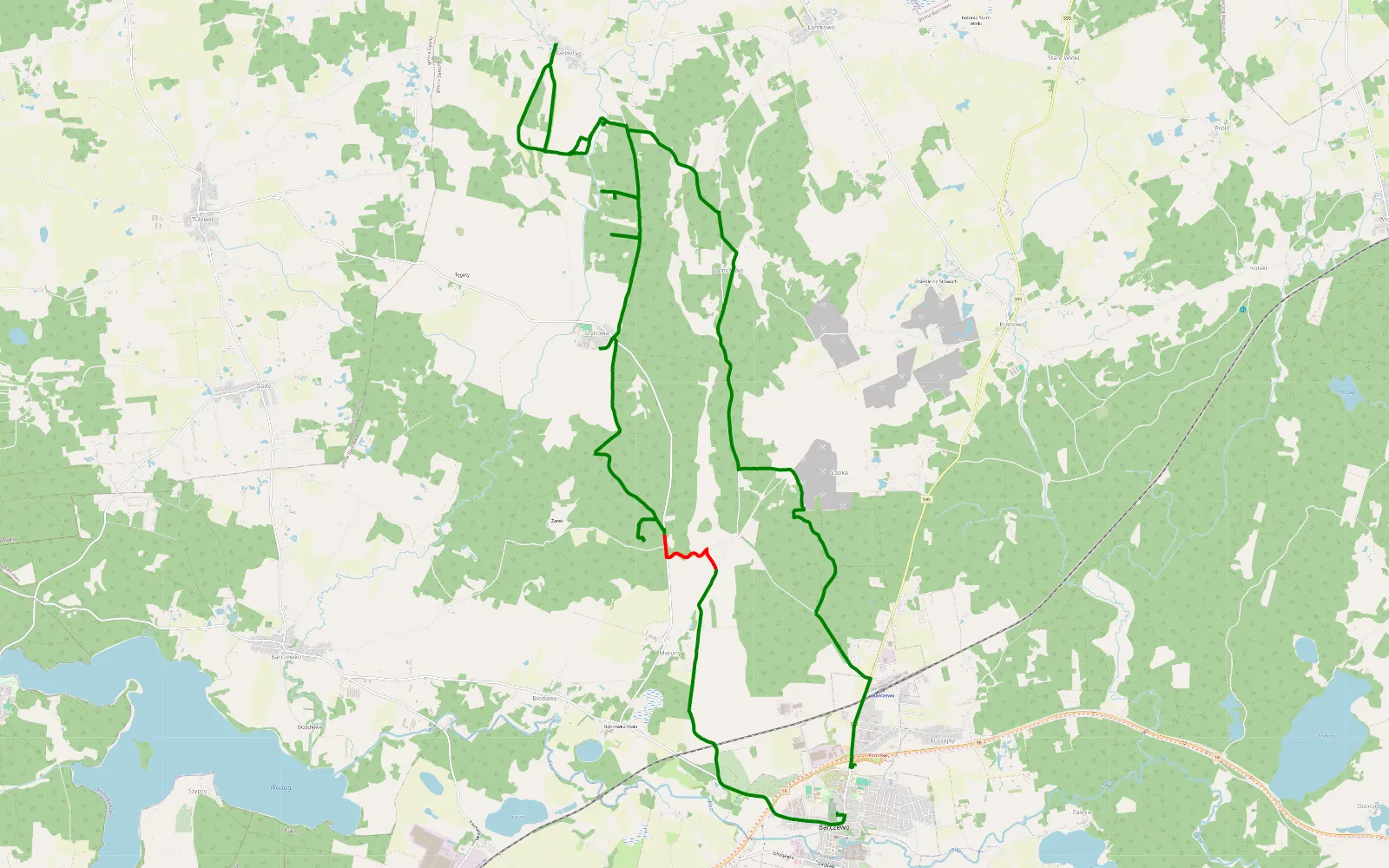 Map of Barczewo - 26.9 km offroad trail, Olsztyn County