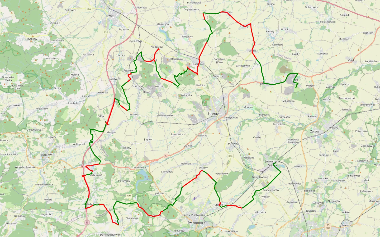 Map of Jaworzyna Śląska - Rusko - 90.3 km offroad trail, Świdnica County