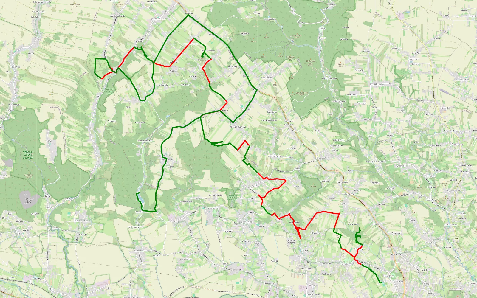 Mapa trasy Dolinki - 32.5 km trasy offroad, Powiat Krakowski