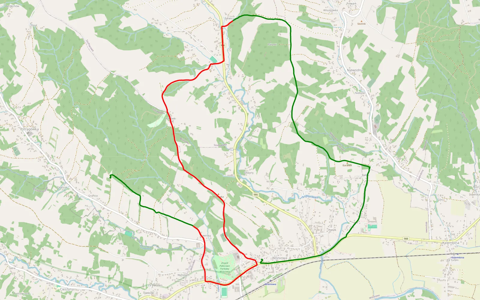 Map of Pstrągówka - Wiśniowa - 10.5 km offroad trail, Strzyżów County