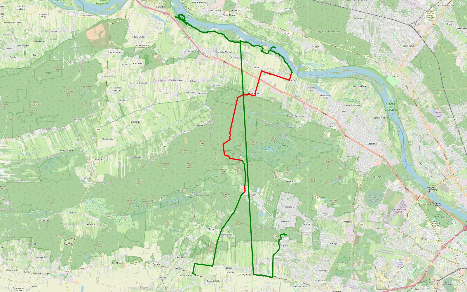 Mapa trasy Borzęcin Duży - Lipków rejestracja - 36.3 km trasy offroad, Powiat Nowodworski