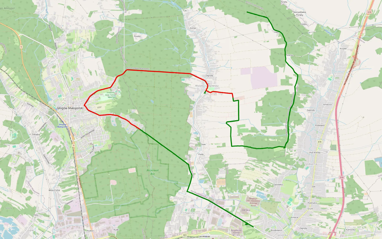 Map of Jasionka - 26.8 km offroad trail, Rzeszów County