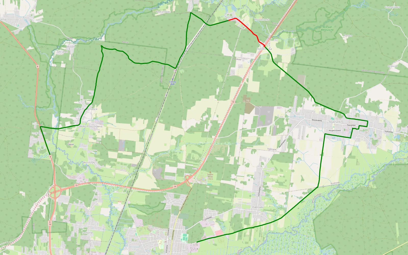 Map of Woroszyły - Wasilków - 20.1 km offroad trail, Białystok County