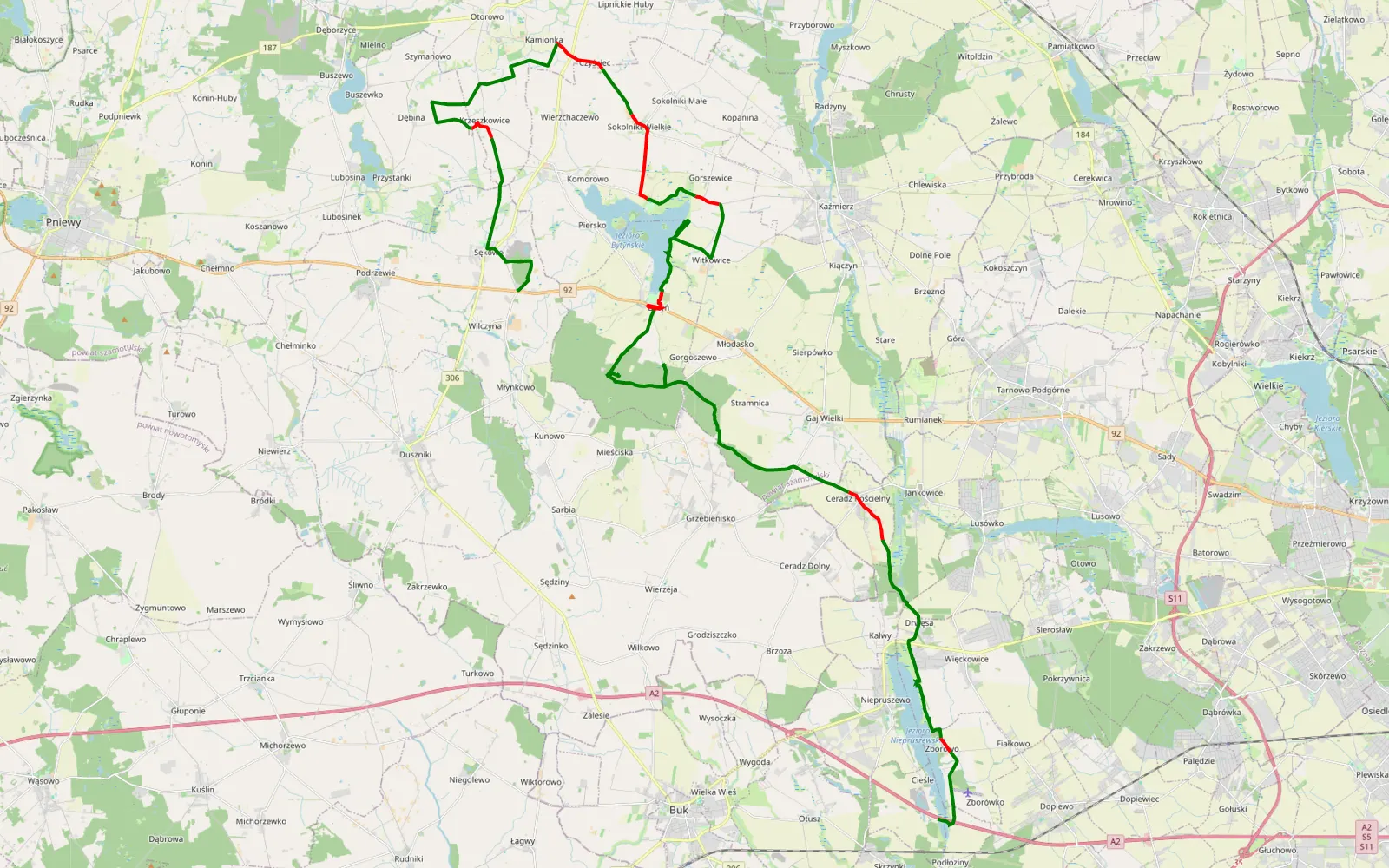 Mapa trasy Cieśle - Ludowo by Miki - 52.1 km trasy offroad, Powiat Szamotulski