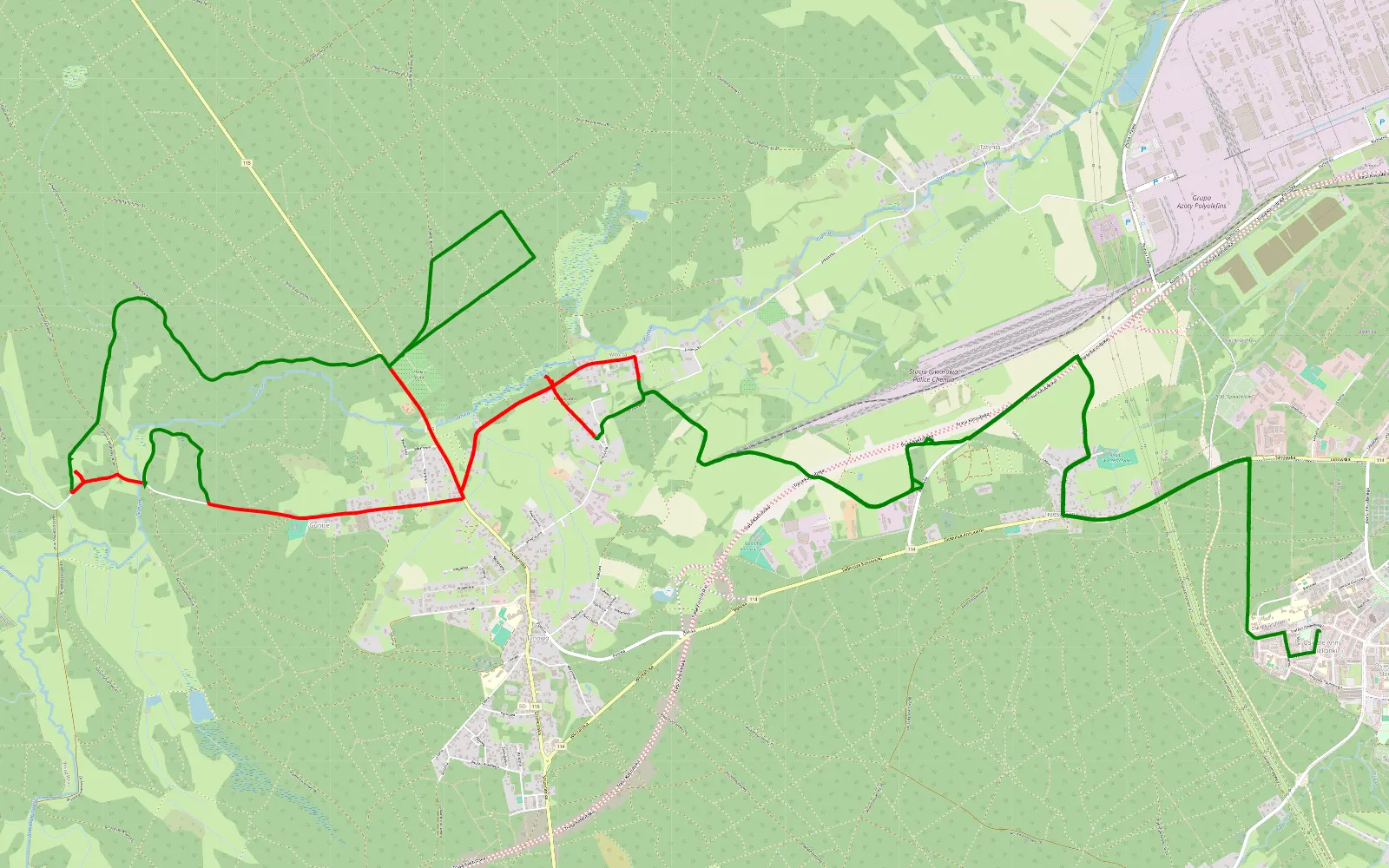 Mapa trasy Siedlice - 20.2 km trasy offroad, Powiat Policki