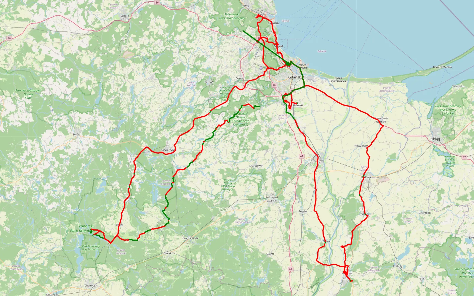 Map of Tak - 600.9 km offroad trail, Kościerzyna County