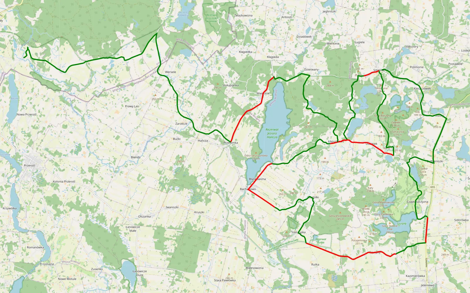 Mapa trasy trasa 08 - 51.6 km trasy offroad, Powiat Suwalski