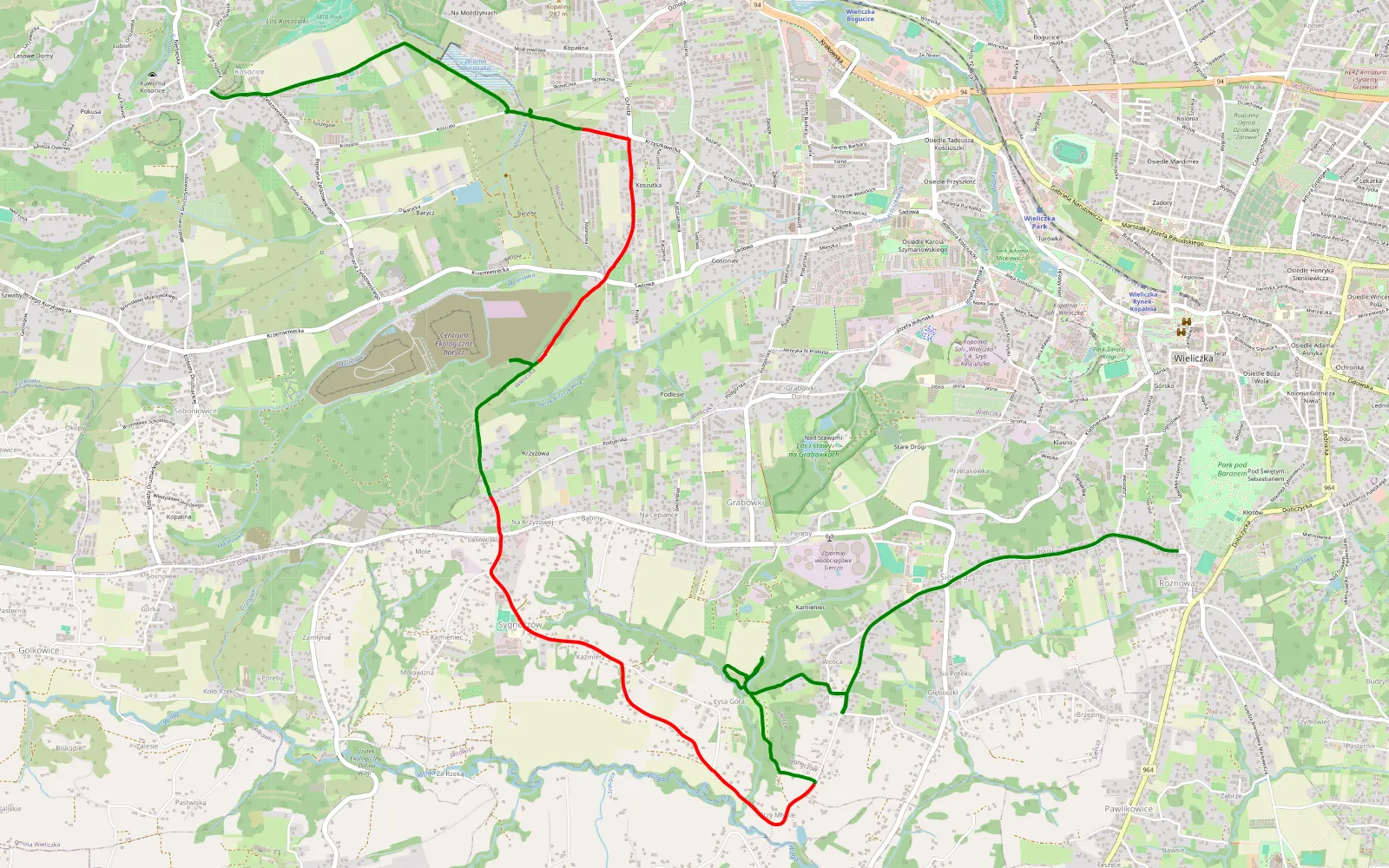 Map of Rożnowa - Kosocice marcin - 7.3 km offroad trail, Wieliczka County