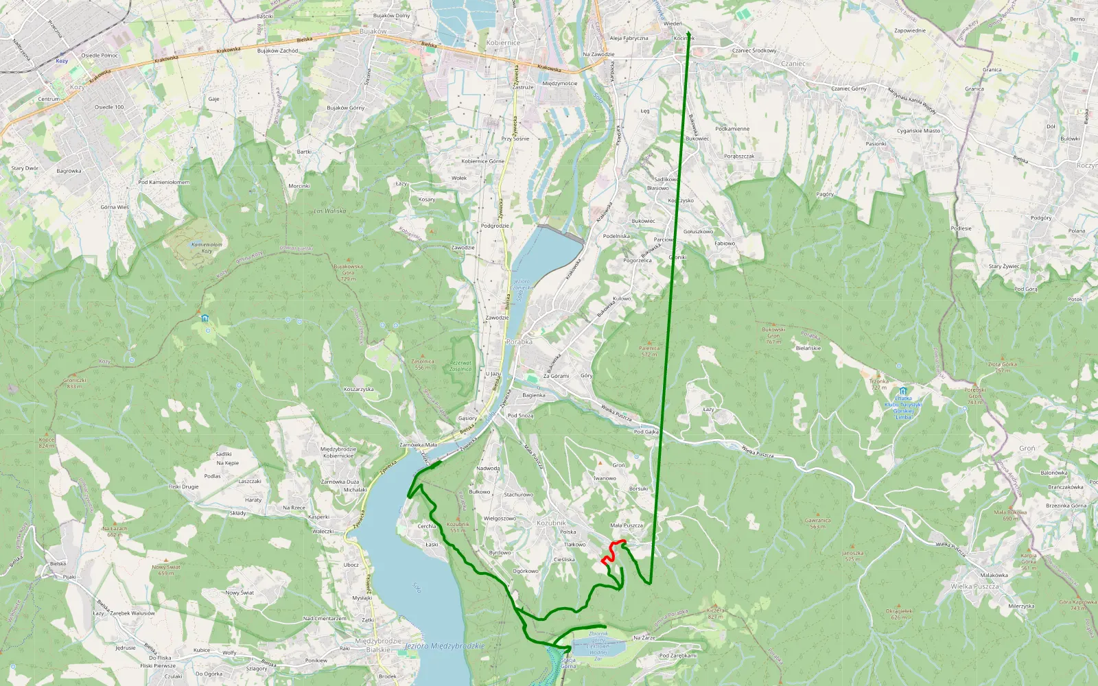 Mapa trasy Kozubnik - Czaniec - 9.3 km trasy offroad, Powiat Żywiecki