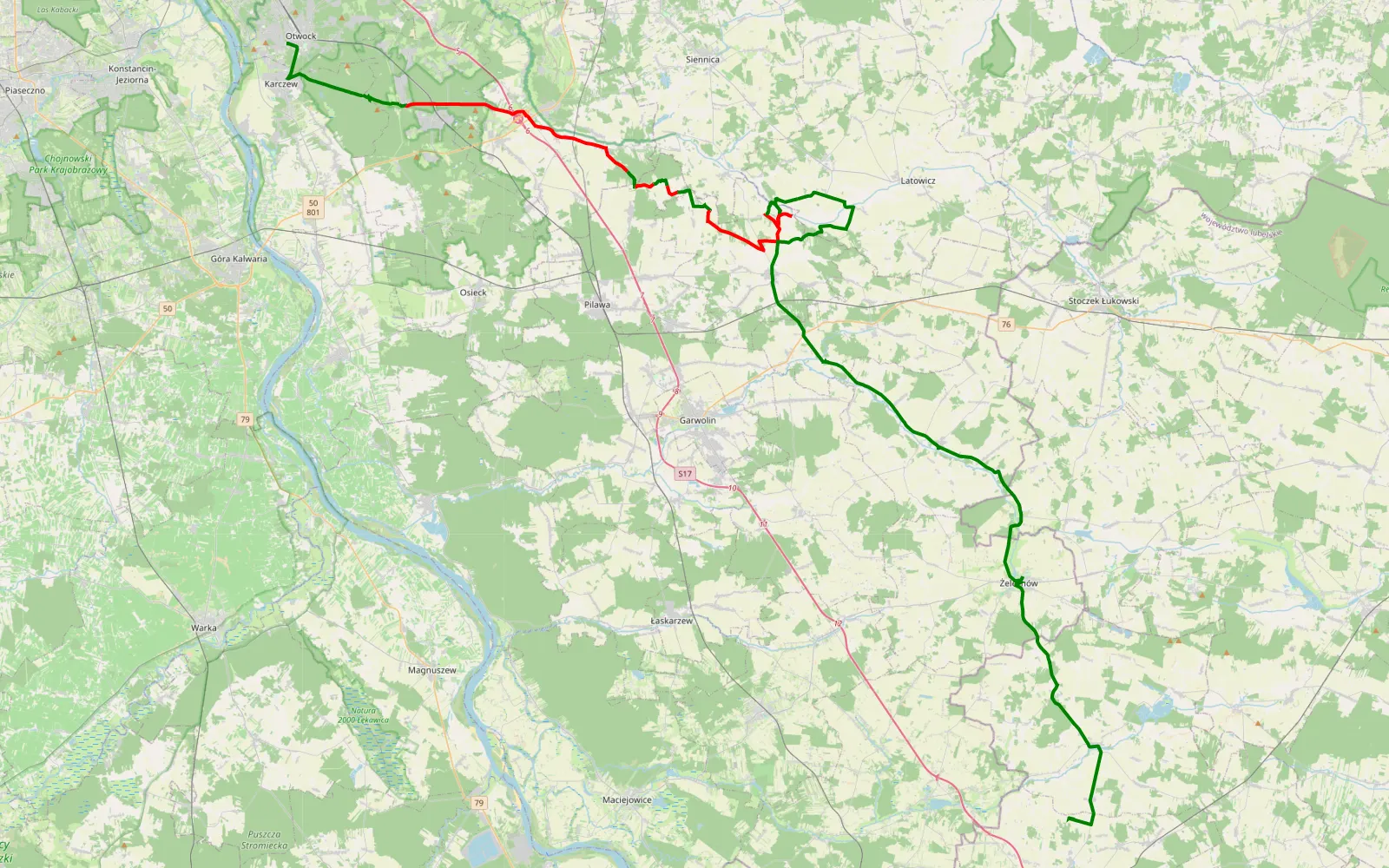 Map of Otwock - Borki - 41.7 km offroad trail, Otwock County