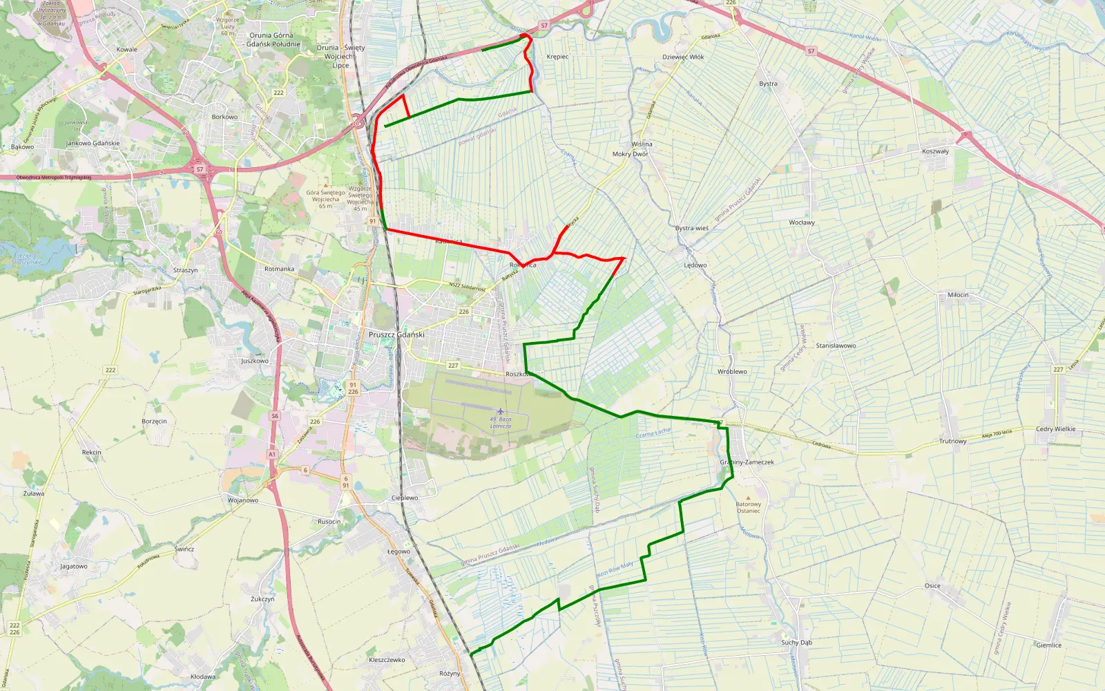 Map of Mokry Dwór - Różyny - 19.5 km offroad trail, Gdańsk County