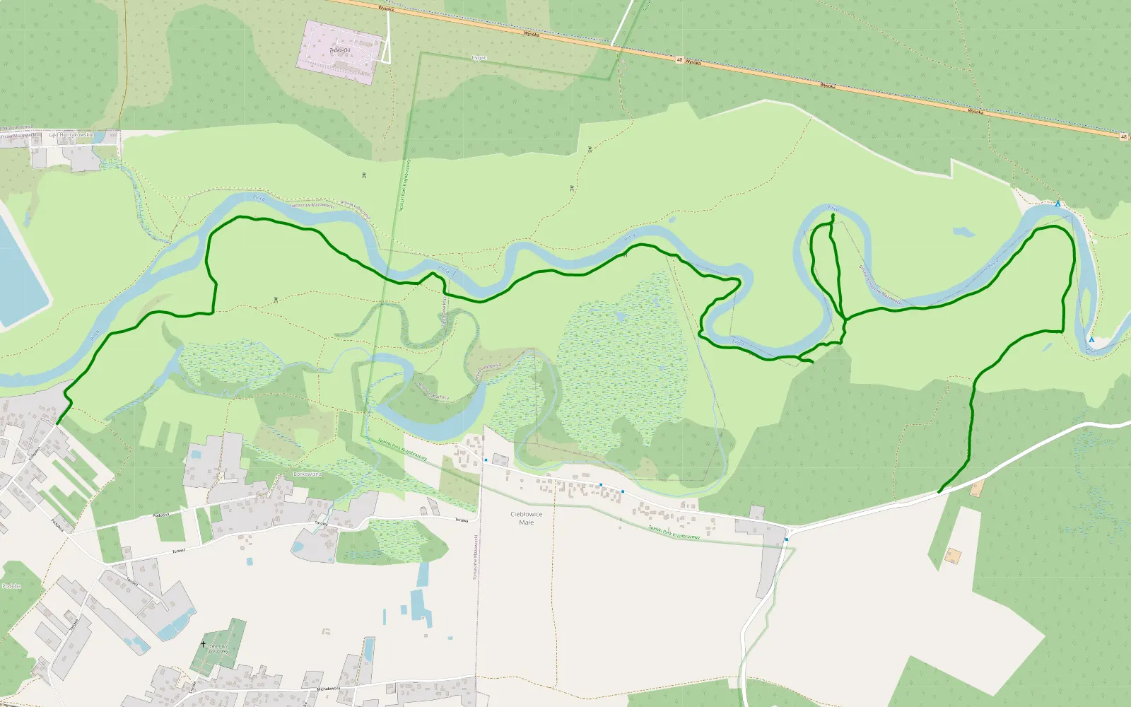 Mapa trasy Ludwików - Ciebłowice - 7 km trasy offroad, Powiat Tomaszowski