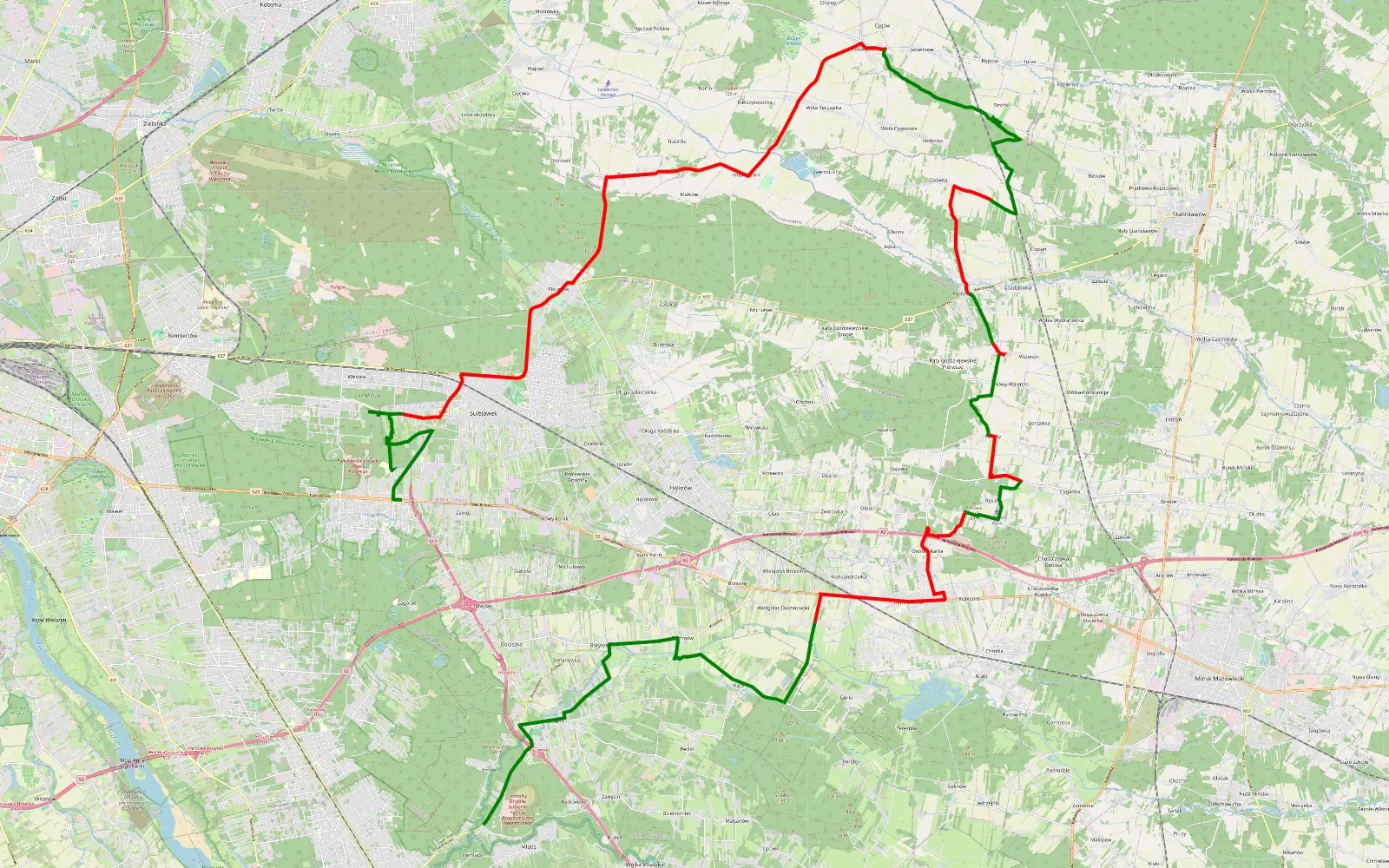 Map of Żwir - Białek - 57.5 km offroad trail, Mińsk County