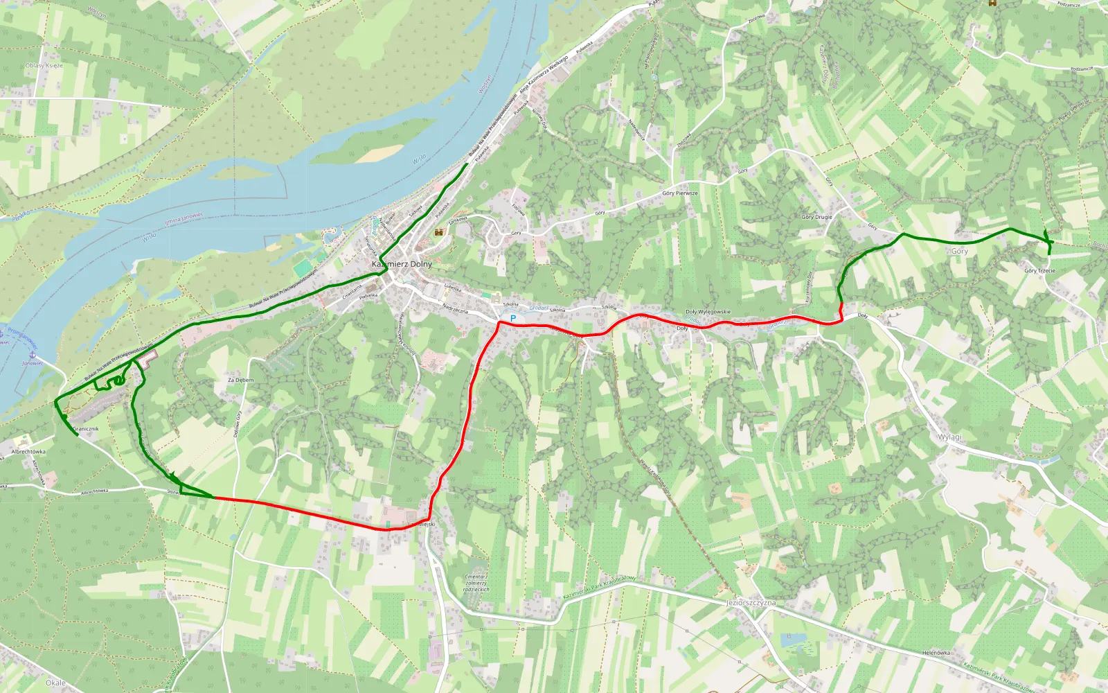Mapa trasy Kazimierz Dolny - Skowieszynek - 7.3 km trasy offroad, Powiat Puławski