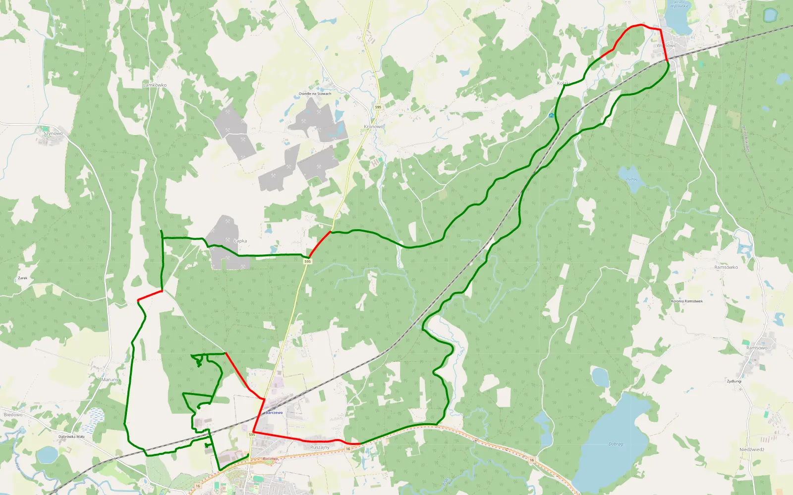 Map of Barczewo - 33.4 km offroad trail, Olsztyn County