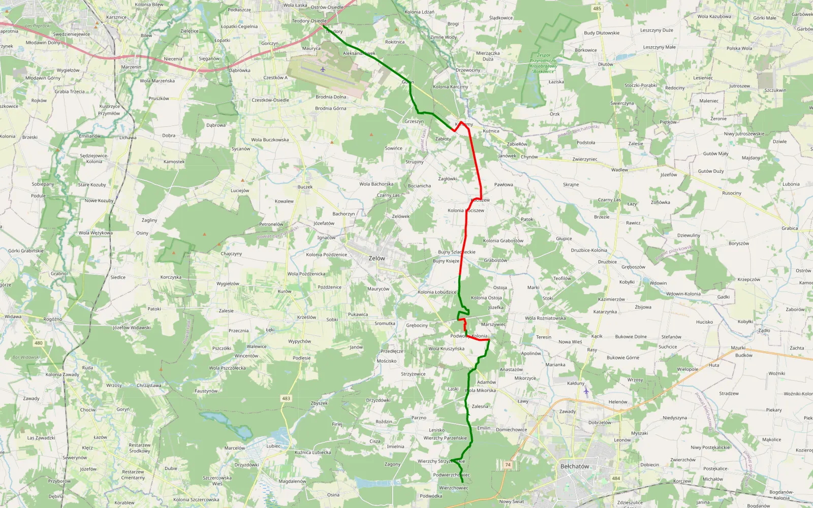 Map of Ebe łódź - 27.3 km offroad trail, Bełchatów County