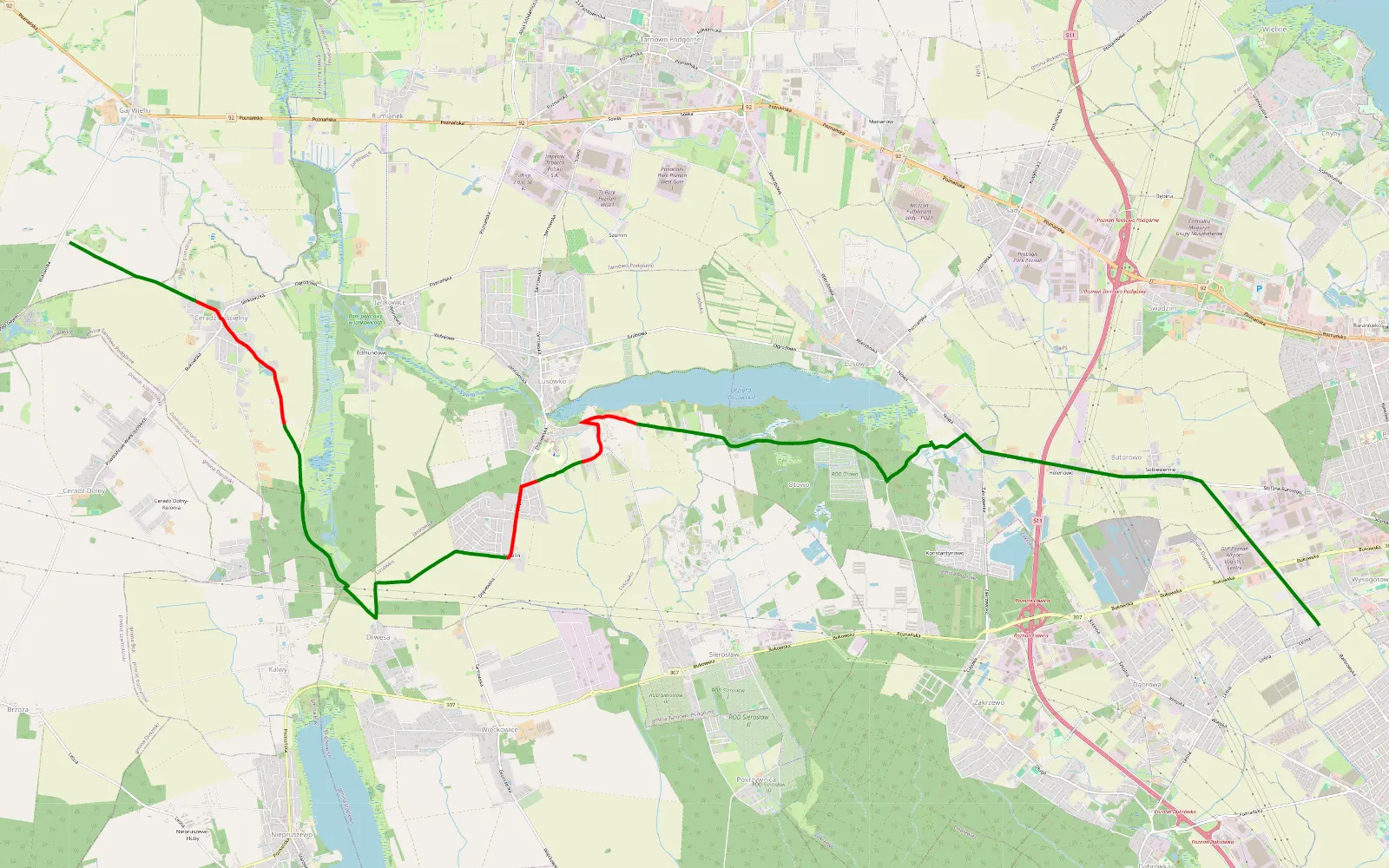 Mapa trasy Wysogotowo - Gaj Wielki - 15 km trasy offroad, Powiat Poznański