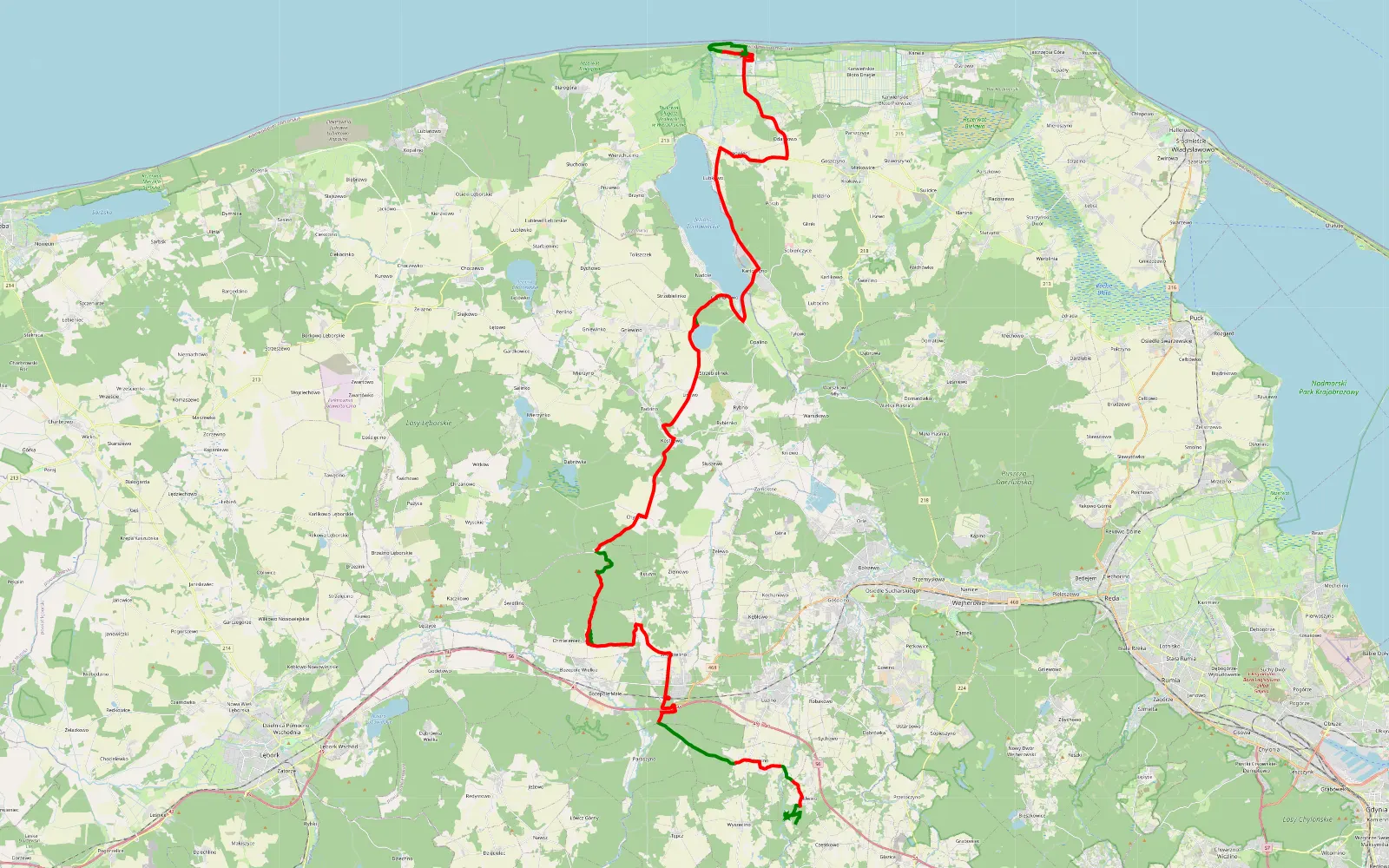 Map of Milwino - Dębki - 73.5 km offroad trail, Wejherowo County