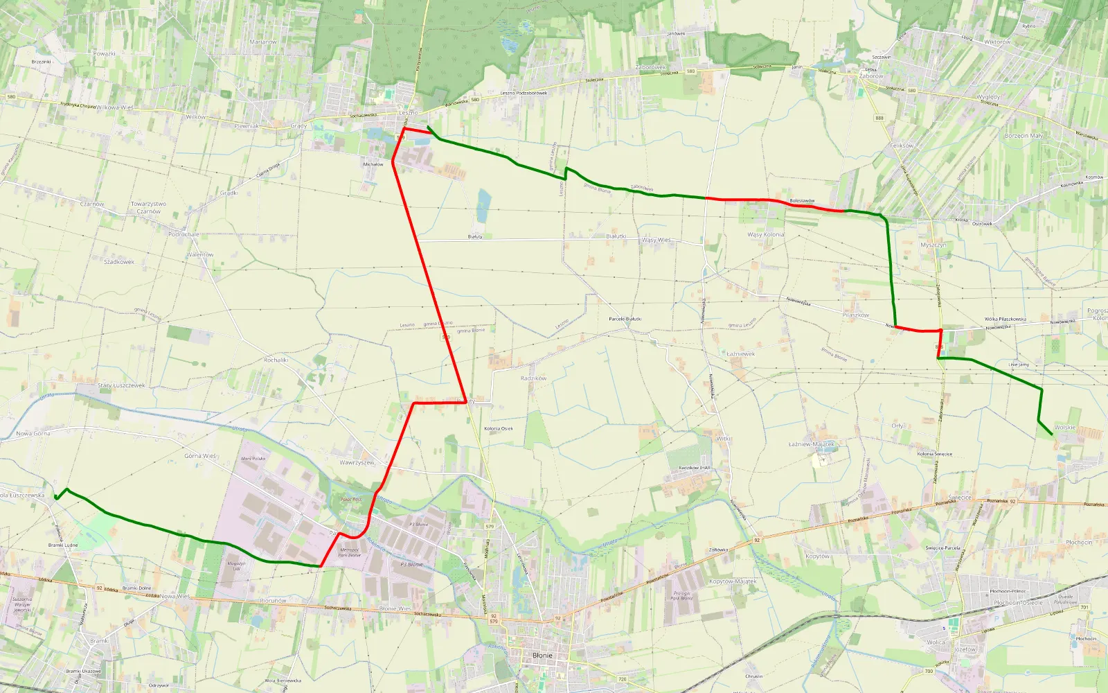 Mapa trasy Wolskie - Marysinek - 22.1 km trasy offroad, Powiat Warszawski Zachodni