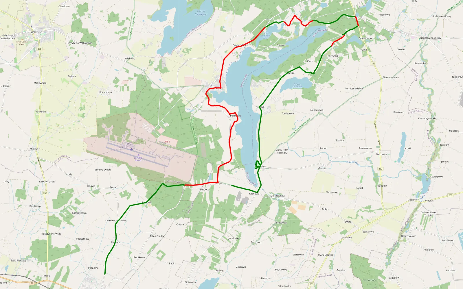 Mapa trasy Łężec - Zdroje - 28.7 km trasy offroad, Powiat Słupecki