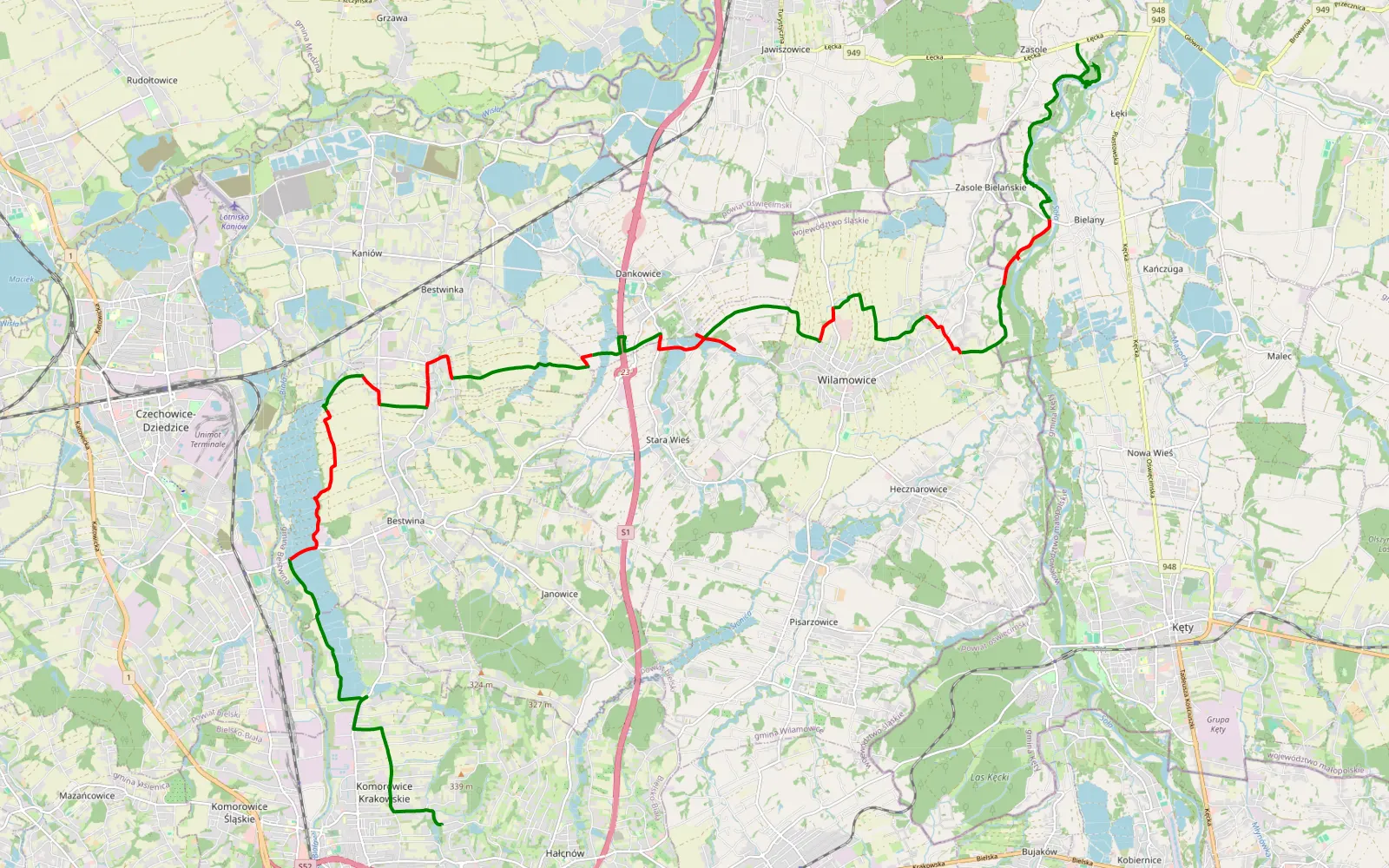 Mapa trasy Zabawa - Łęskie Zasole - 29.6 km trasy offroad, Powiat Bielski