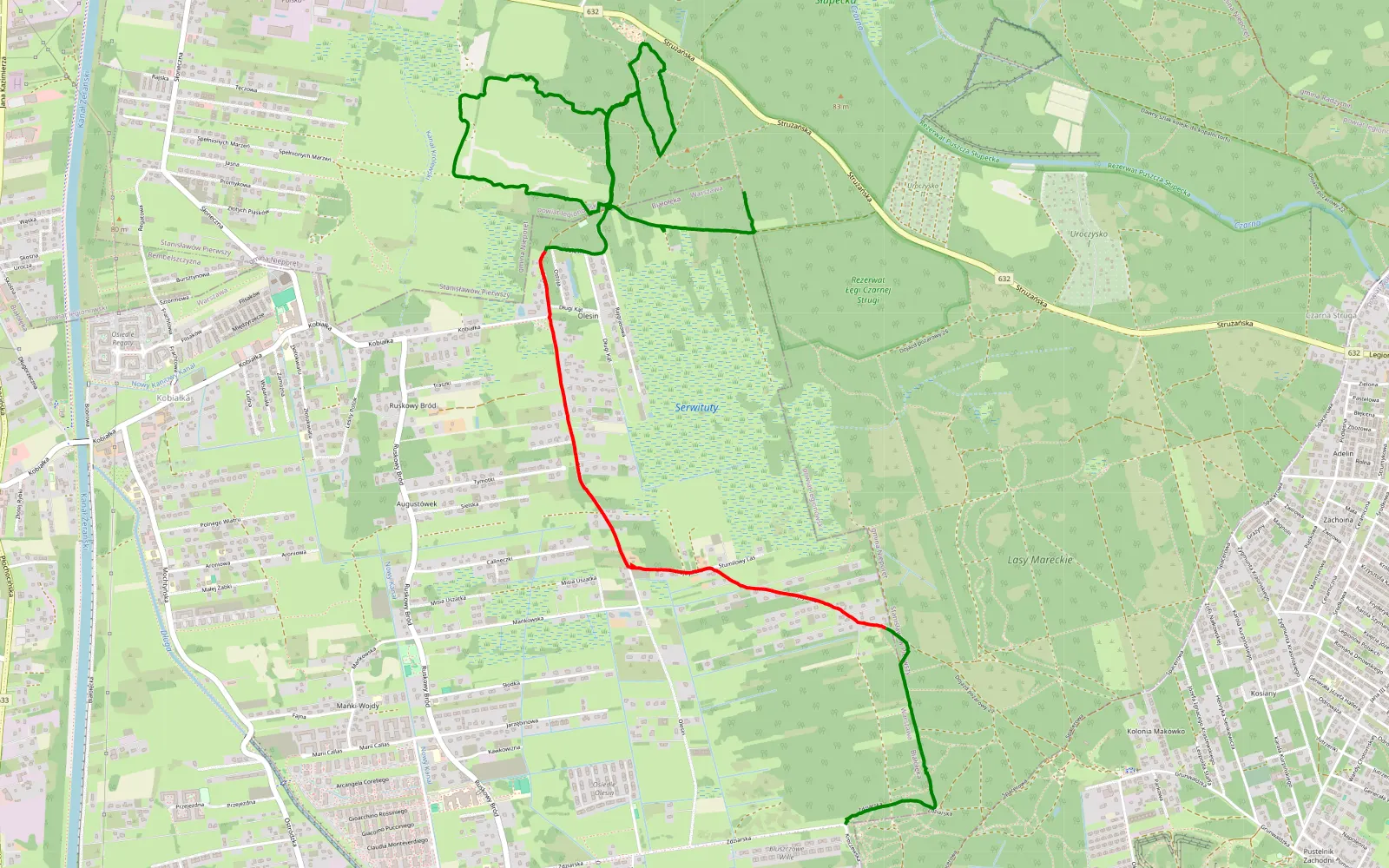 Mapa trasy Wydmy - 9.7 km trasy offroad, Powiat Legionowski