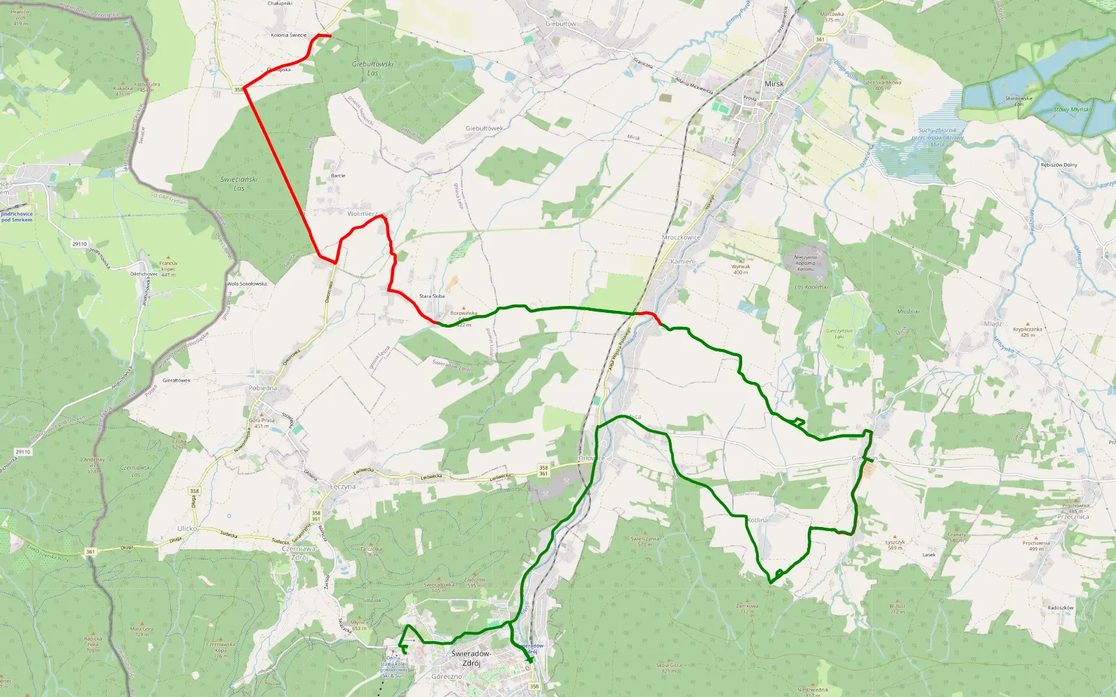 Map of Gierczyn - Świeradów-Zdrój - 28.4 km offroad trail, Lwówek Śląski County