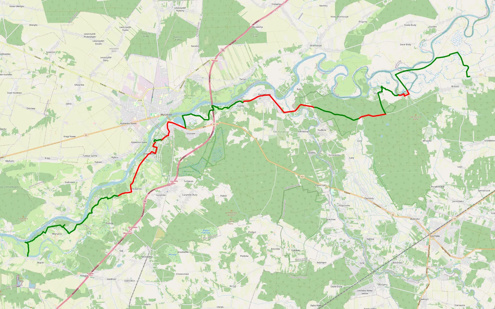 Mapa trasy niedziela 3.10 - 42.1 km trasy offroad, Powiat Wyszkowski