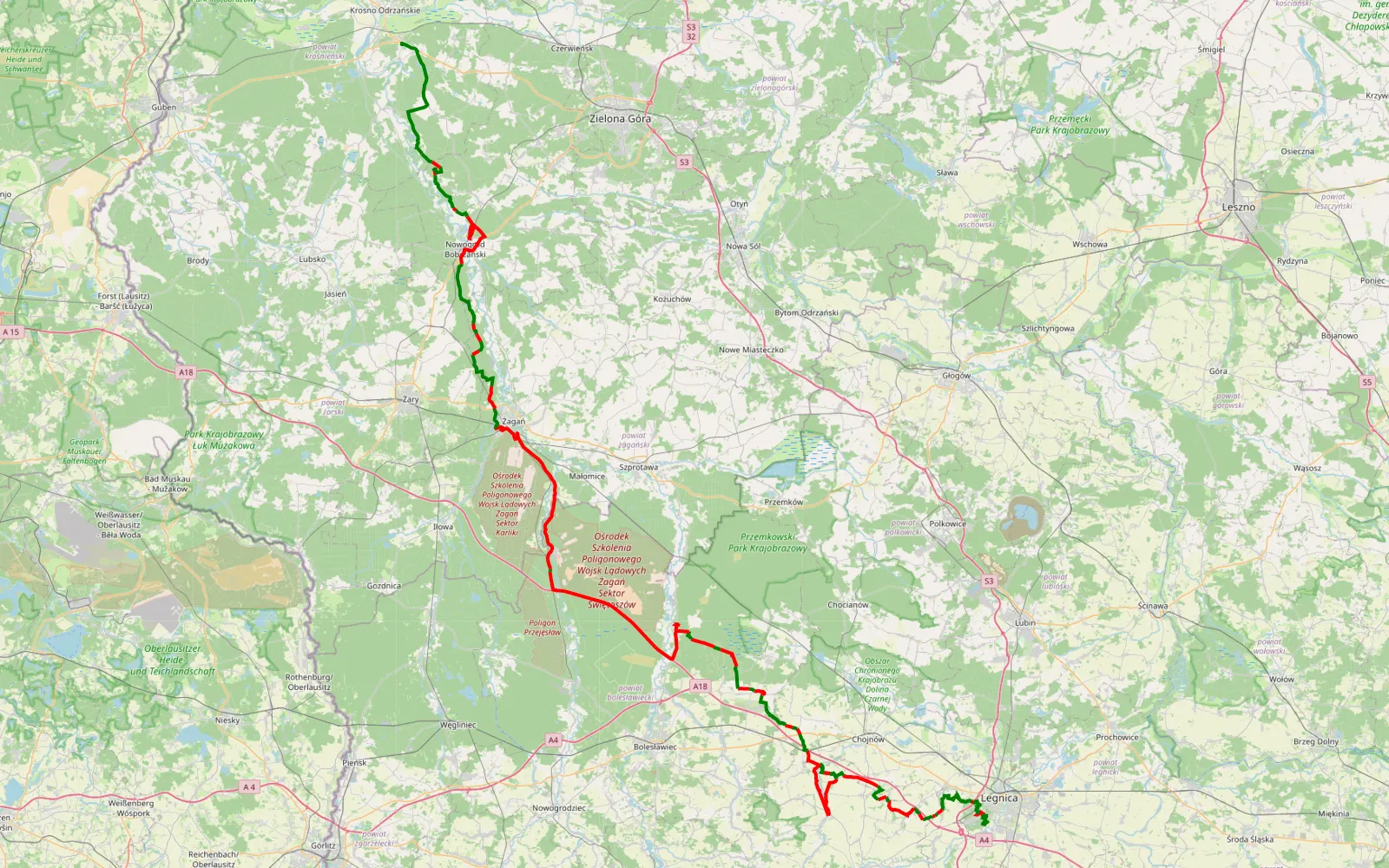Map of Przybków - Połupin - 182.5 km offroad trail, Bolesławiec County