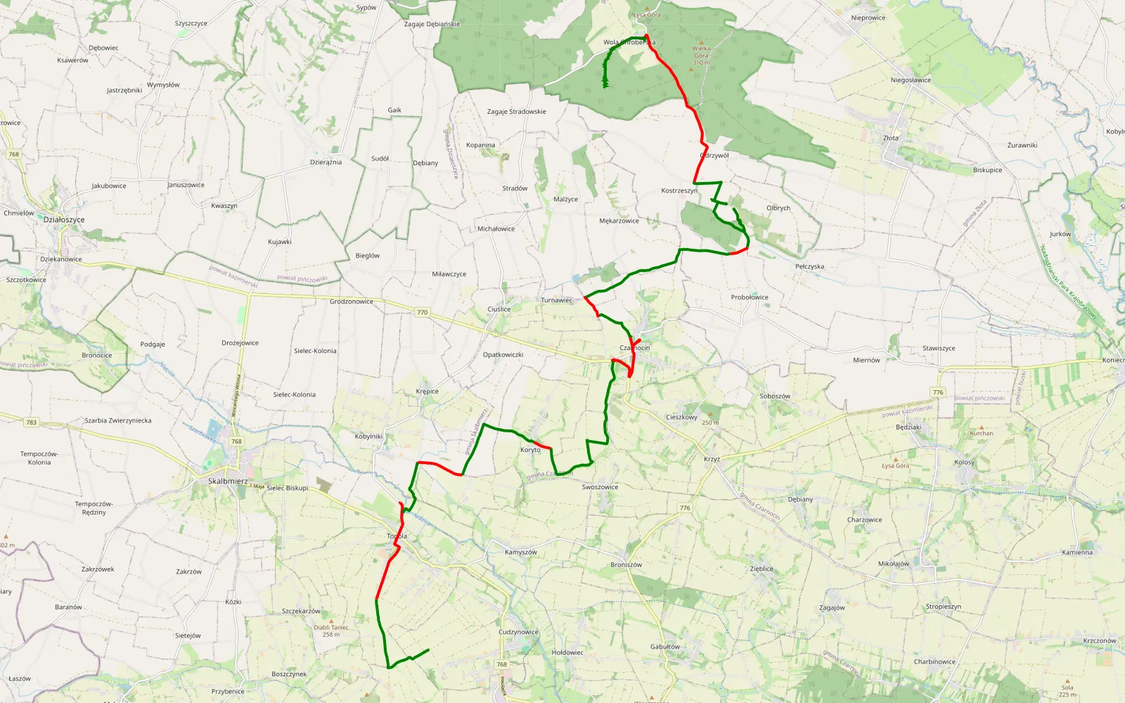 Map of Budzyń - Wola - 32.2 km offroad trail, Kazimierza County