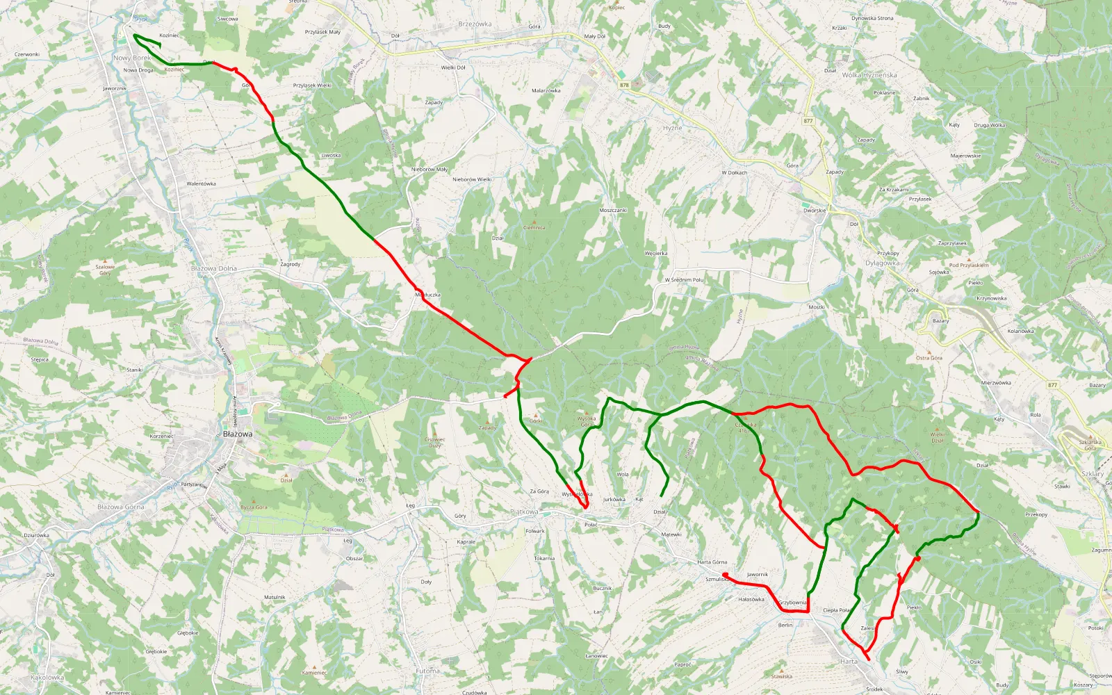 Map of Borek Nowy - Harta Górna - 30.8 km offroad trail, Rzeszów County