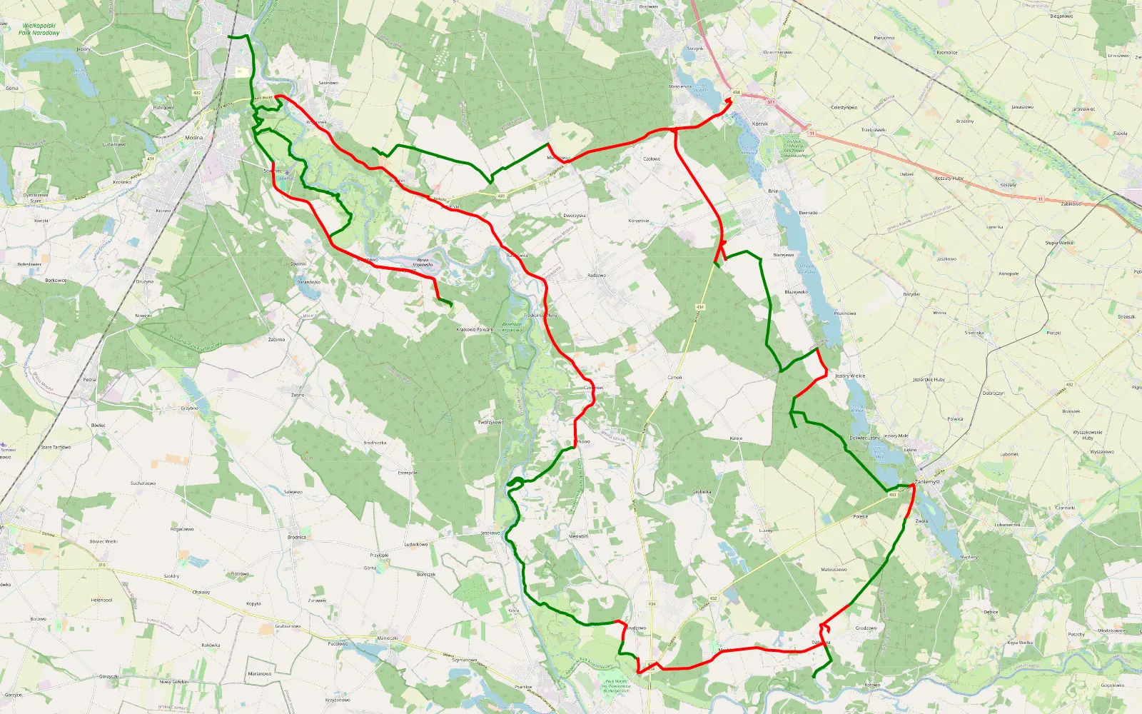Map of Puszczykowo-Zaniemyśl- Krajkowo - 100 km offroad trail, Poznań County